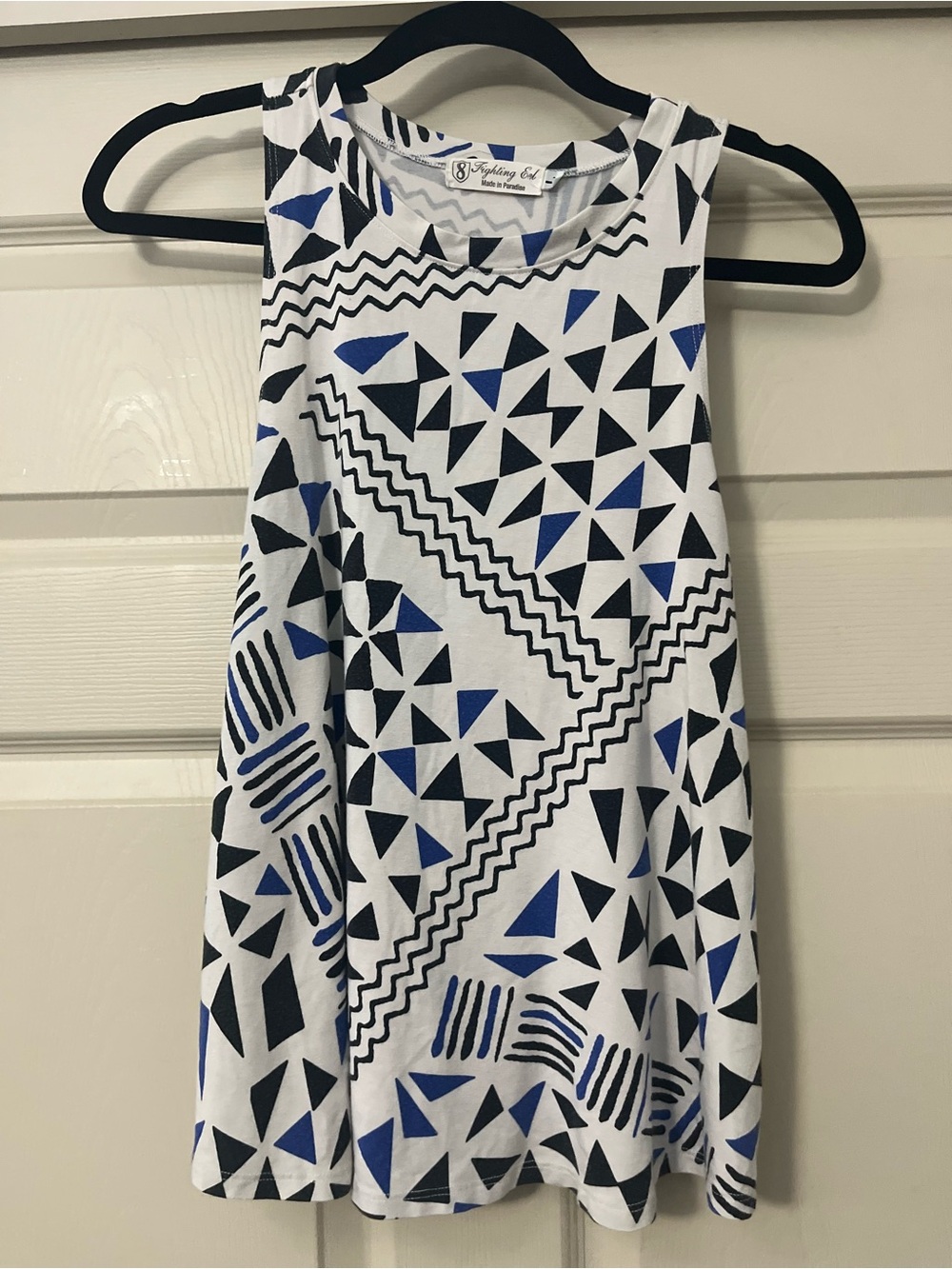 Fighting Eel Sleeveless Geometric Top - Blue & Black